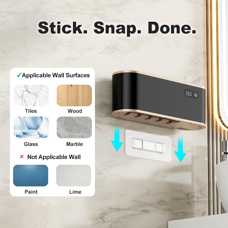 UV Toothbrush Sanitizer Holder for 4 | Wall Mounted Toothbrush Holder for Bathroom with Fan Drying | USB Rechargeable Toothbrush Cleaner & Sterilizer, No Drill Install, Modern Design (White) - color: White