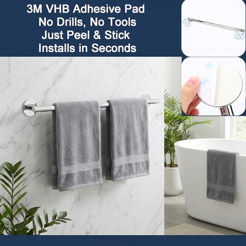 3M Towel Bar, 24 Inch #304SS Chrome No Drill Self Adhesive Bathroom Towel Rod Wall Mounted - color: Chrome, size: 23.6 Inch