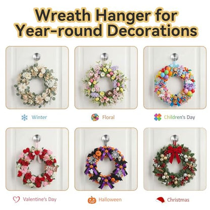 Suction Cup Wreath Hangers for Front Door Glass, Heavy Duty Vacuum Holder with Extended Hook, Washable Reusable Towel Hooks for Bathroom Shower, Silver 2 Pack Stainless Steel - color: Silver
