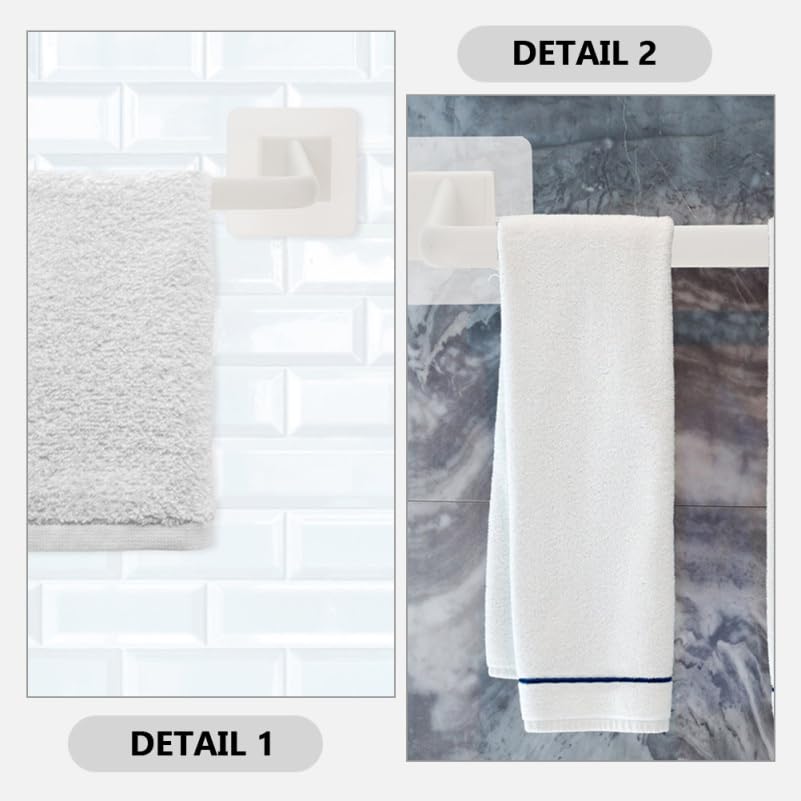 Homsfou 2-Pack Self Adhesive Bathroom Towel Bars No Drill Wall Mounted Single Towel Racks Space Saving Holder for T-owels and Robes in White 15.74In