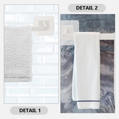 Homsfou 2-Pack Self Adhesive Bathroom Towel Bars No Drill Wall Mounted Single Towel Racks Space Saving Holder for T-owels and Robes in White 15.74In