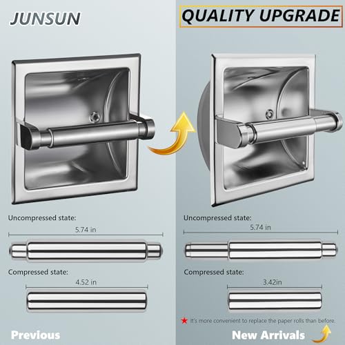 JunSun Polished Chrome Recessed Toilet Paper Holder Stainless Steel Toilet Paper Roll Holder Tissue Holder Modern Tissue Roll Dispenser Square Jumbo Mega Roll Holder - Rear Mounting Bracket Included - color: Polished Chrome