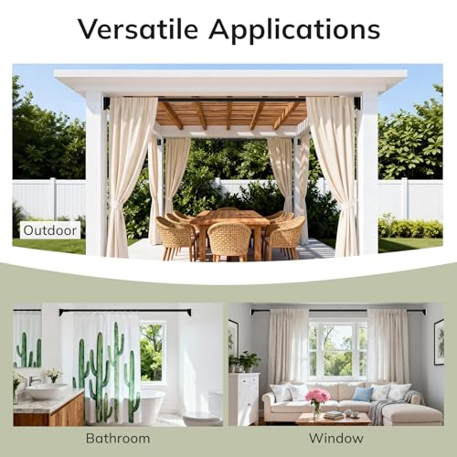 Umimile Extra Long Tension Curtain Rod 148-173 Inch, Heavy Duty No Drill | 40 LB , Super Grip Caps, Adjustable Outdoor Curtain Rod for Patio, Window, Bathroom, Never Rust 1.26'' Diameter, Black - size: 148-173”