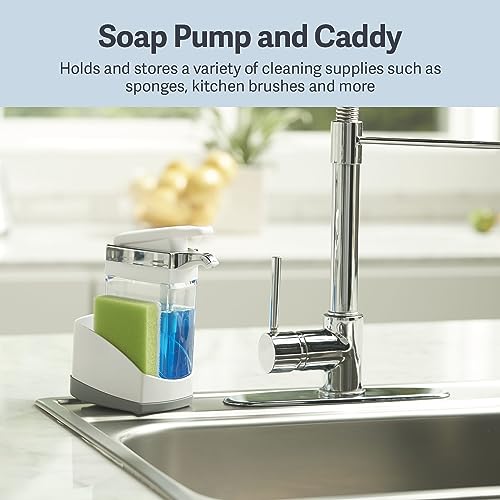 Casabella Sink Sider Solo Soap Pump and Sponge Caddy for Kitchen Sinks, Kitchen Sink Organizer Sponge Caddy and Soap Pump Combo, White - color: White