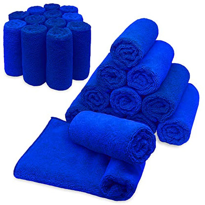 Microfiber Cleaning Towels, Pack of 24, Ultra Soft Plush Washcloth, All Purpose Premium Microfiber Detailing Cleaning Cloths Reusable Shop Towels (16" x 16", Royal Blue) - color: Royal Blue
