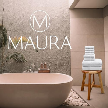 MAURA White Bath Towel Set of 8 for Bathroom. Turkish Cotton Luxury Bath Towels. Extra Large, Thick, Plush & Soft. Hotel & Spa Quality - White - color: White, size: 8-Piece Set (2 Bath, 2 Hand, 4 Washcloth)