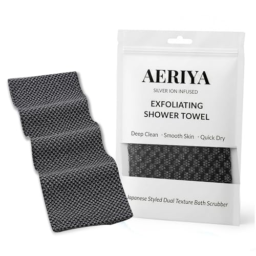 Exfoliating Washcloth – Long Japanese-Style Back Scrubber for Shower, 2-Sided Body Scrub Exfoliating Towel, Quick Dry Bath Cloth for Men & Women, Black - color: Black
