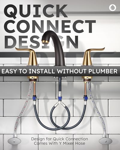 WOWOW Black and Gold Widespread Bathroom Faucet Bathroom Sink Faucet 3 Hole Vanity 2 Handle Basin 8 Inch Mixer Tap with Pop Up Drain and Supply Hose - color: Black and Gold