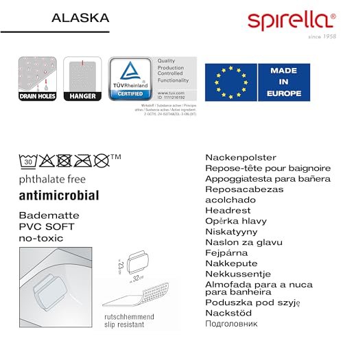 Spirella - Alaska Bath Cushion with 8 Suction Cups Antibacterial - Non-Slip Washable - Yellow - 23 x 32 cm - color: Yellow, size: 23 x 32 cm