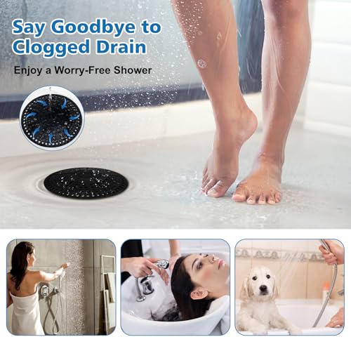 ZOOY Shower Drain Hair Catcher, 2 Pack 5.5 Inch Silicone Large Drain Cover, Bathroom Hair Drain Catcher, Flat Anti-Clog Hair Trap for Shower, Bathtub, Tub & Sink Hair Strainer(Black) - color: Black