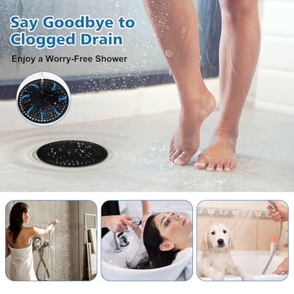 ZOOY Shower Drain Hair Catcher, 2 Pack 5.5 Inch Silicone Large Drain Cover, Bathroom Hair Drain Catcher, Flat Anti-Clog Hair Trap for Shower, Bathtub, Tub & Sink Hair Strainer(Black) - color: Black