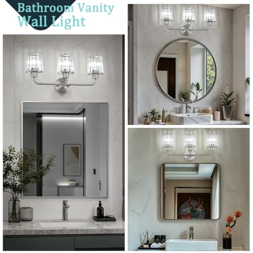 Brushed Nickel Vanity Lights 3-Light Crystal Bathroom Light Fixtures | Modern Bathroom Vanity Light E26 Wall Light over Mirror (Exclude Bulb) - color: Brushed Nickel, size: 3-Light