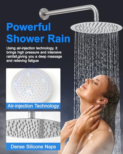 Fapully Wall Mounted 10-inch Shower System, Shower Faucets Sets Complete Round Shower Heads and Faucet Set with 6-Spray Handheld and Slide Bar Combo Included Valve and Trim Kit, Brushed Nickel