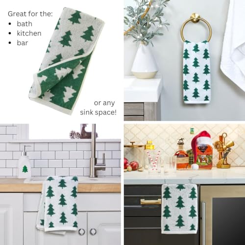 SKL Home Christmas/Winter Holiday Trees Hand Towel Set-2pc, Green/White | 100% Cotton. 500 GSM. Soft & absorbent. Reversible jacquard pattern. Great for the bathroom, kitchen or bar & gifting. - color: Holiday Trees, style: Hand Towel Set
