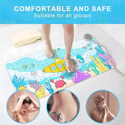 Upgrade Cartoon Baby Bath Mat Non Slip -40"x16" Extra Long Bathtub Mat for Baby Eco Friendly Durable Bath Mat for Tub Non Slip Kids Tub Mat with Suction Cups, Machine Washable and No Fading, Submarine - color: D-submarine
