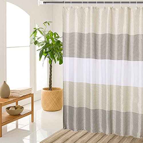 Stall Shower Curtain Tan for Bathroom, Gold Brown White Neutral Stripes Cloth Fabric Set with 6 Hooks, 36" W×72" H Inch - color: Beigetan, size: 36"W x 72"L (Pack of 1)