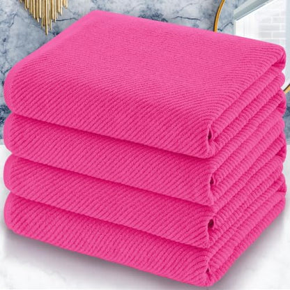 VOOVA & MOVAS Hot Pink Bath Towels 4PC, 100% Cotton, 30x56 in | Quick Dry, Thick, Soft, Absorbent, Luxury Shower Towels With Hanging Loops, Towel Gift Set - color: Hot Pink, size: 4 PC Bath Towel Set