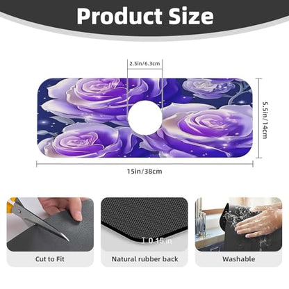 Blue Purple Rose Kitchen sink faucet pad, strong water absorption, anti slip, easy to clean, very suitable for splash and drip prevention, suitable for kitchens and bathrooms - color: Blue Purple Rose