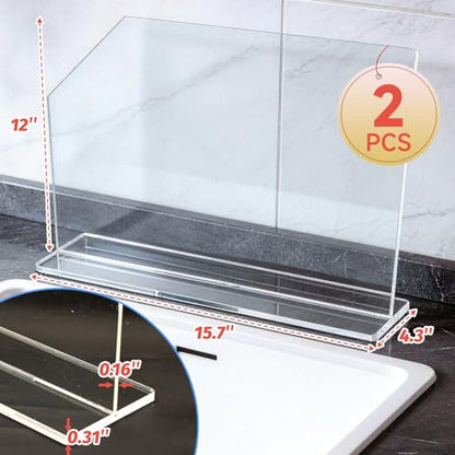 2 Pcs Acrylic Sink Splash Guard with Self-adhesive Anti-slip Rubber Pads Clear Splash Guard for Kitchen Sink Area for Restroom, Laboratory, Office (15.7"x11.8")