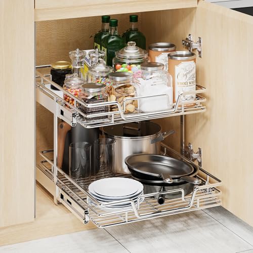 2-Tier Kitchen Cabinet Pull Out Shelf and Drawer Organizer Slide Out Pantry Storaqe Basket in Multiple Sizes (18" W x 21" D) - size: 18" W x 21" D