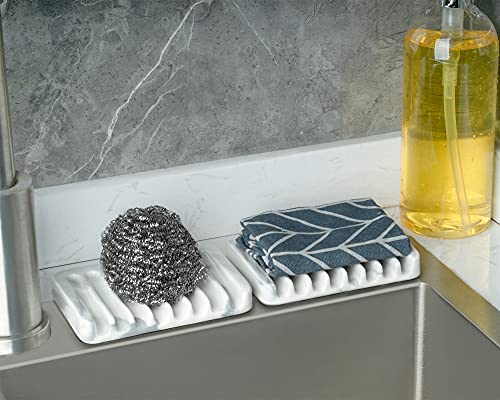 Ceramic Soap Dish for Sink,Self Draining Soap Dishes Saver for Shower Bar Soap Holder for Bathroom Soap Container Holder Dish for Kitchen,Marble Decor,White