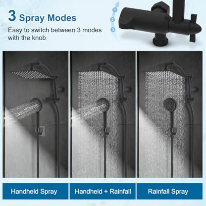 Hibbent All Metal 8" High Pressure Rain Shower Head Combo, Matte Black | cUPC Certified Rainfall Shower Head with handheld 10 Sprays, 16'' Adjustable Extension Arm, 71'' Hose, Showerhead Holder - color: Matte Black, style: Square 8''