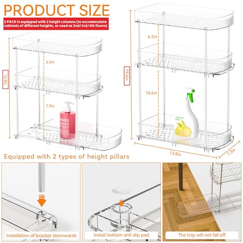 2 Pack 13.8″ Deep 3 Tier Under Sink Storage Organizer,Large Pull Out Bathroom Organizers and Storage,Slide Out Acrylic Undersink Storage Shelf,Kitchen Under Sink Organizer for Cleaning Products - style: 2 Pack-3 Tier