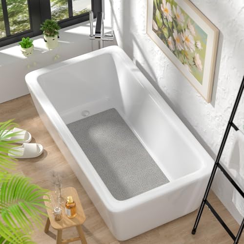 HITSLAM Bathtub Mat Non Slip, 35 x 16 Inch Long Soft PVC Loofah Shower Mat, Bath Mat for Tub Without Suction Cups, Quick Drying Bath Tub Mat for Shower and Bathroom, Easy to Clean, Grey - color: Grey