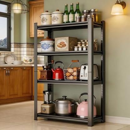 4-Tier Kitchen Shelving Unit, Black, 63"H x 35.4”W x 13.8"D, Bakers Rack | Freestanding Metal Pantry Shelf with Adjustable Height. Holds Up To 2000 Lbs Ideal For Kitchen Storage - size: 35"W*14"D*63"H-4 TIER