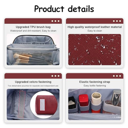 BOYATU Travel Makeup Bag Organizer Cosmetic Bag: 3 Pcs Set Make up Bags for Women with Handle - Waterproof Vegan Leather Toiletry Bags Travel Essentials Pouch with Compartments (A-04-Red) - color: 02-D-Red