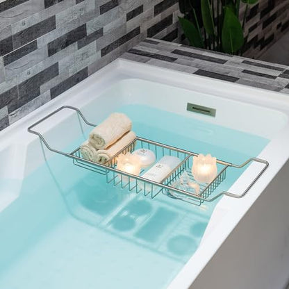 Woodbridge Stainless Steel Extendable Bathtub Caddy Tray in Brushed Nickel Finish with Removable Wine Holder, Book and Phone Rack, Bathcad-BN - color: Brushed Nickel