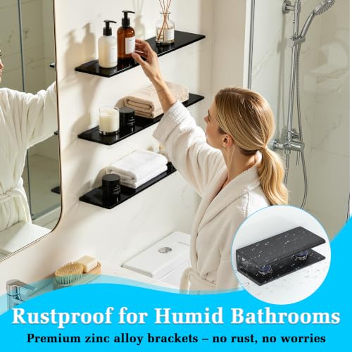 Alise Glass Shelves for Bathroom,15 Inch Wall Mounted Floating Shelf,Black | Tempered Glass Shelf,Metal Brackets,Rectangular,Floating Glass Shelves,Over Toilet,Vanity,Bedroom,Kitchen,1 Pack - color: Black