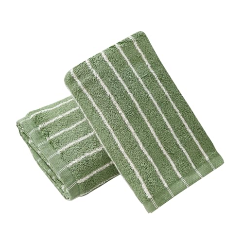 HEAVYWOOD Hand Towels Set of 2 Striped 100% Cotton Reversible, Soft & Absorbent Decorative Hand Towel for Bathroom Clearance (Green/White Stripe, 2Pack) - color: Green/White Stripe(hand Towel 2 Packs), size: 13.4*29.1(Hand Towel)