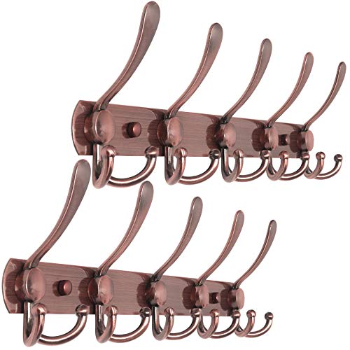 WEBI Coat Rack Wall Mount,Coat Hanger Wall,Coat Hooks Wall Mounted with 5 Hooks for Hanging Clothes,Hats,Jacket,Antique Copper,2 Packs - color: R/Antique Copper, size: 2 Pack