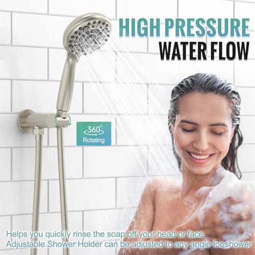 SR SUN RISE Shower Faucet - 12 Inch Multifunctional High Pressure Shower Head System with Handheld Shower Head Fixtures - Valve Included - Brushed Nickel - color: Brushed Nickel, size: 12 Inch