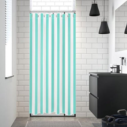 Modern Farmhouse Narrow Shower Curtain Set, 48 x 68 inch, Teal and White Striped Half Size Liner, Fabric Set with Hooks - color: Teal, size: 48"W x 68"L (Pack of 1)