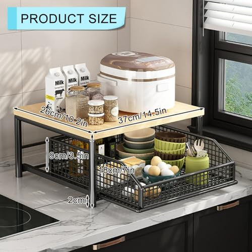 Kitchen Microwave Rack, Small Coffee Stand Shelf with Drawer Storage Basket | Kitchen Counter Storage Microwave Shelf for Coffee Machine, Living Room, Bedroom(Gold) - color: Gold