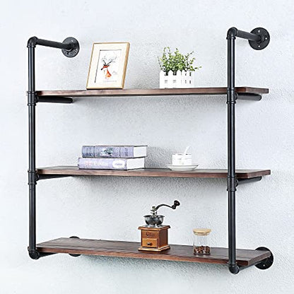 Industrial Pipe Shelves With Wood Planks,Rustic Pipe Shelving Wall Shelf | Metal Pipe Solid Pine Wood,Easy to Assemble,Wooden Board Thickness 0.78 In,For Bar Farmhouse Kitchen Office Bathroom,Bedroom - color: 3-layer, size: 36in