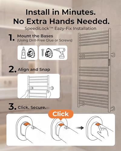 Heated Towel Rack Foldable Smart Dual-Zone APP No-Drill Chrome CA3 - color: Chrome, size: Ultra-21Bar H43.31 x W21.65