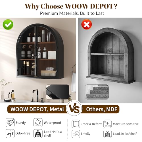 Arched Wall Cabinet with Clear Glass Door, NO Assembly | Metal Frame, 12MM Wooden Shelves, Handcrafted Arched Design, 40-lb per Tier, 5MM Tempered Glass, for Bathroom Wall Medicine - style: 2 Clear Glass Doors - Style 2