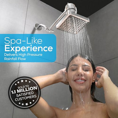 SparkPod Rain Shower Head, 6 Inch Square, Luxury Polished Chrome Finish | High Pressure Shower Heads, 90 Nozzles, Adjustable Showerhead, No Tools Needed, Universal Connection - color: Luxury Polished Chrome, style: 6 Inch Square