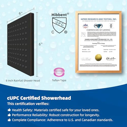 Hibbent cUPC Certified Thick Metal 6'' Rain Shower Head, Oil Rubbed Bronze | High Pressure Shower Head, Bathroom Waterfall Shower Heads, High Flow Fixed Showerheads with Adjustable Brass Ball Joint - color: Oil Rubbed Bronze, style: Square 6''