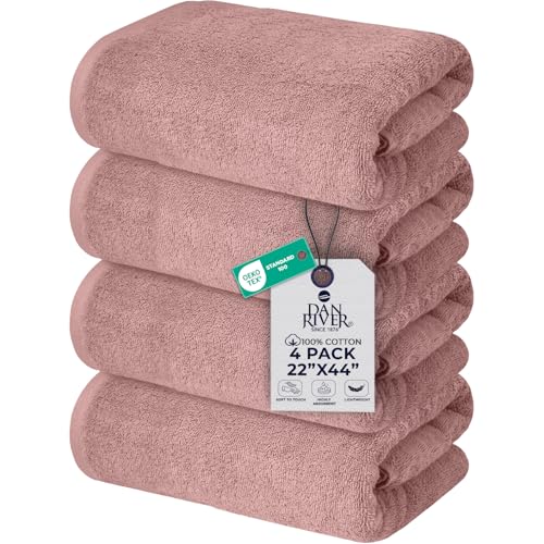 DAN RIVER 4 Pack Cotton Bath Towels 22x44 Inches, Dusty Rose | Lightweight, Absorbent, Super Quick Dry towels, Soft & Durable Thick Body Towels for Home, Gym and Spa - color: Dusty Rose, size: Bath Towel (22X44)