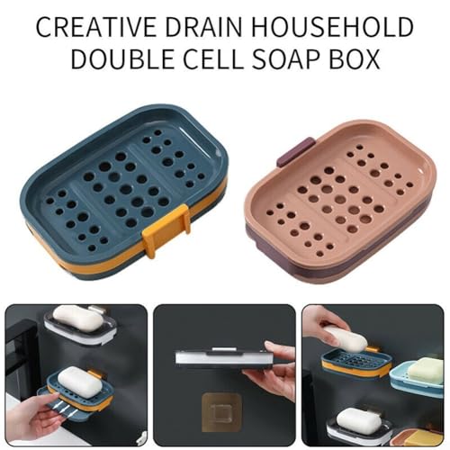 Soap Holder Shower Suction Cup Wall-Mounted Drain Rack Home Double-Grid Bathroom Double-Layer Bathroom Soap Rack Gray Soap Dish For Bathroom