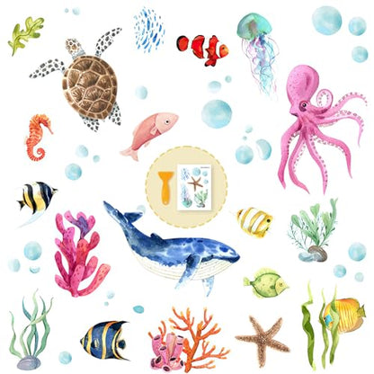 PRATIQUE Non Slip Bathtub Stickers, 6 Pages Sea Organism Adhesive Kids Anti Slip Decal Threads for Shower Floor and Bath Tub Decals(Ocean) - color: Ocean