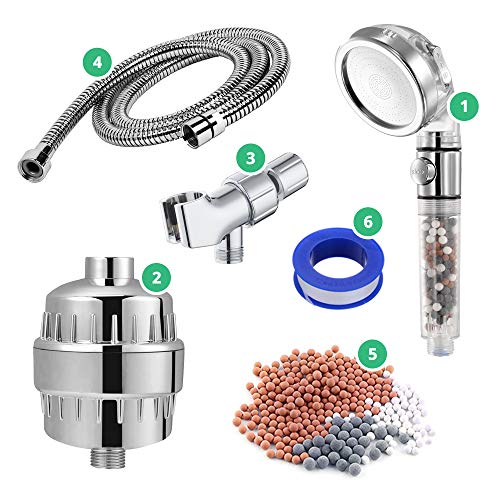 Original StoneStream EcoPower High Pressure Handhled Shower Head + Shower Filter + Wall Adapter Kit - style: 6-in-1 Shower Head Kit