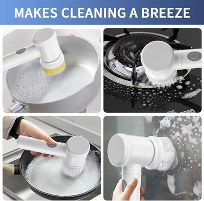 Electric Spin Scrubber - Shower Scrubber,Bathroom Scrubber Electric,for Cleaning Tub, Floor, Tile, Window, Sink, Kitchen Cleaning with 6 Electric Cleaning Brush Head (6)