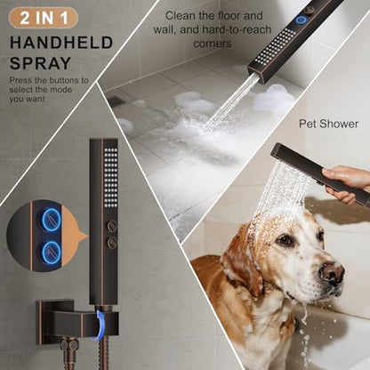 Rain Shower System 12" & 6" Dual Shower Heads, Wall Mount Shower Faucet Set | Ideal for bathroom remodels and upgrades with 12" rain shower, 6" angled shower, handheld spray and complete valve kit. - color: Oil Rubbed Bronze, size: Wall Mounted - 12"+6" S