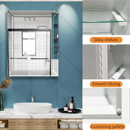 Bathroom Medicine Cabinet with 16x26 Inch Frameless Beveled Edge Mirror, Surface/Recessed Mount Vanity Storage Cabinet for Bathroom - size: MIrror:16"x26"