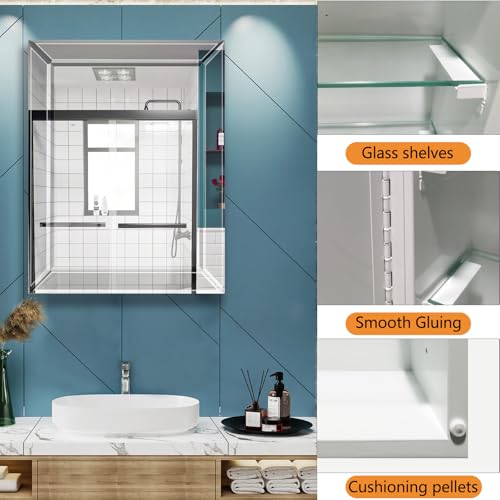 Bathroom Medicine Cabinet with 22x30 Inch Frameless Beveled Edge Mirror, Surface/Recessed Mount Vanity Storage Cabinet for Bathroom - size: Mirror:22"x30"
